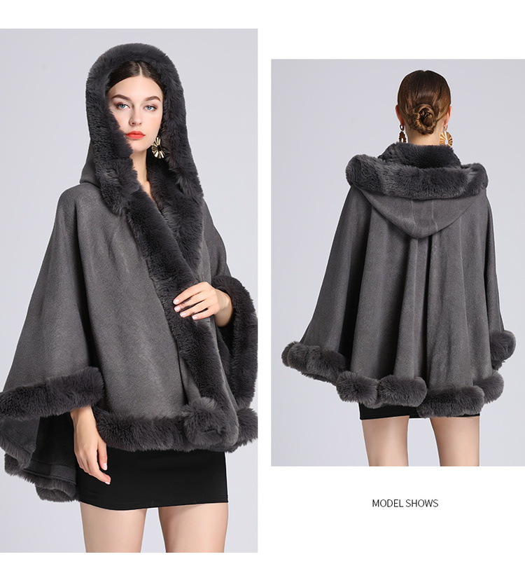 Wollkragen mit Kapuze Cape Cape Übergröße lockerer Capemantel Damen_voghion.com