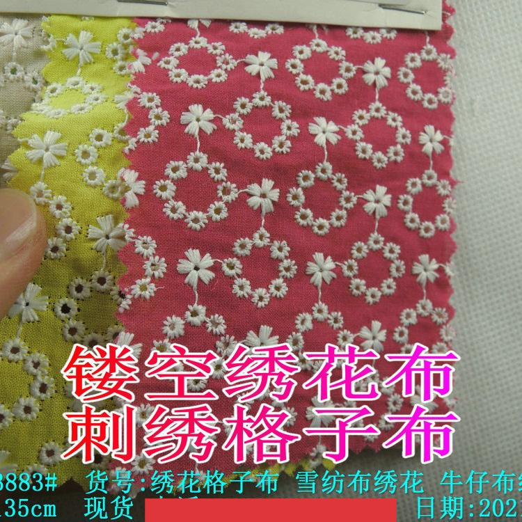 雪纺剪花绣花布牛仔布绣花布刺绣汉服雪纺皱绣花女装衬衣连衣裙料