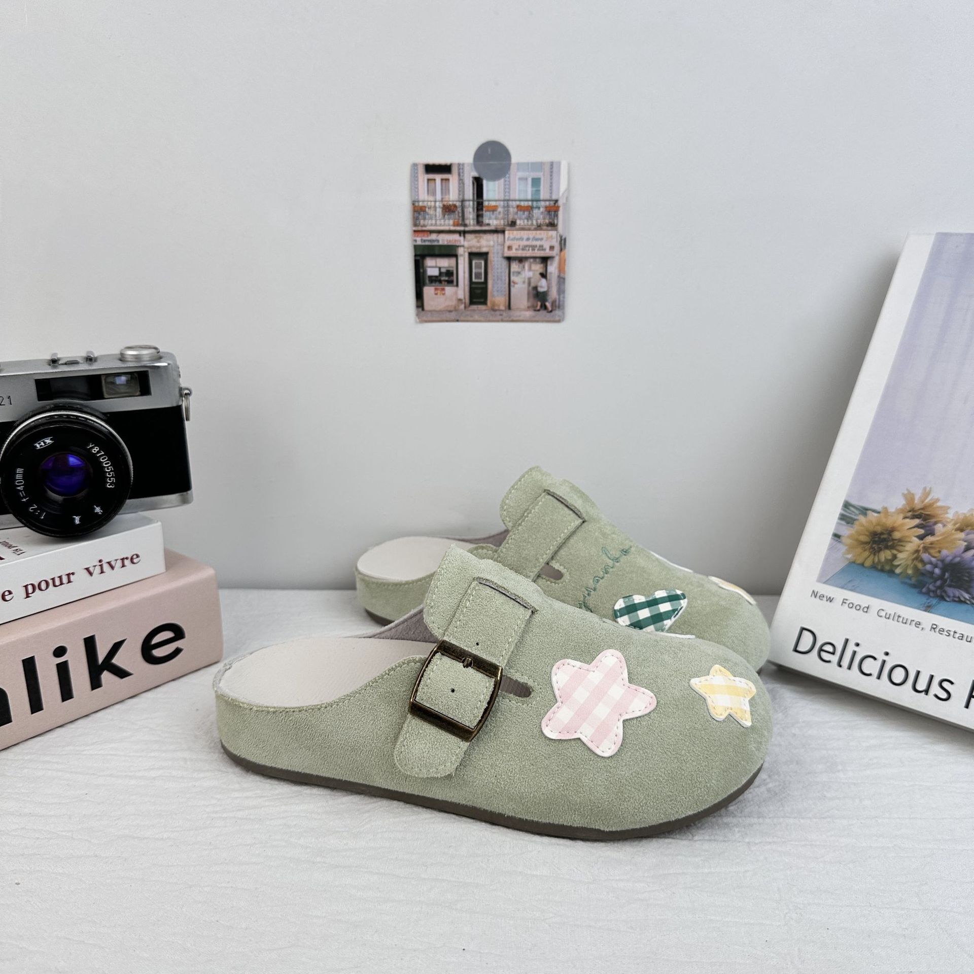 Far Wave Boken Shoes Baotou Semi-pantuflas para mujer 2025 verano nuevo estilo todo-fósforo ligero de un pie zapatos perezosos en nombre del cabello