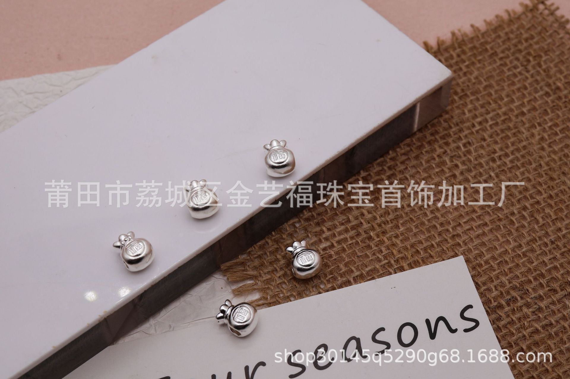 S999 Pure Silver Bowknot Lucky Bag Horizontal Hole Bracelet Spacer Beads Cute Cartoon Woven 3D Silver Jewelry DIY Beading Accessories