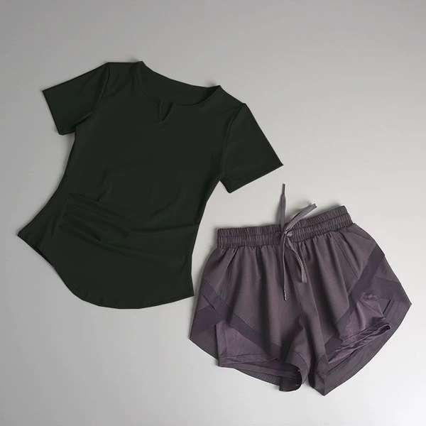 Black purple shorts, set, with short sleeve