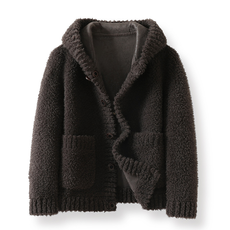 2025 nuevo chaqueta corta de moda coreana de moda de invierno y otoño con piel de hombre con capuzas