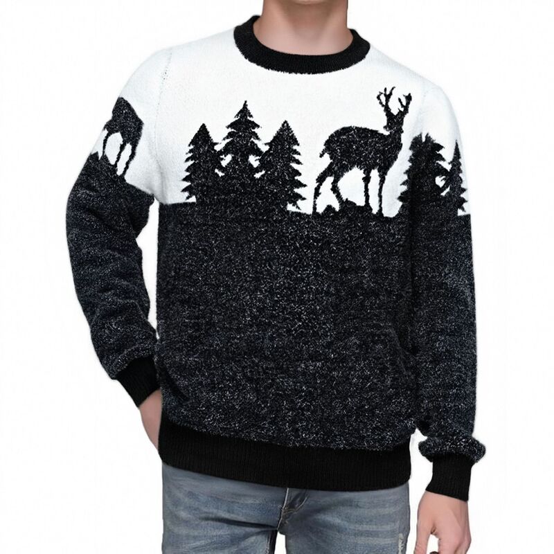Amazon Temu Men's Mohair Party Knitwear Knitwear Christmas Deer Color-Blocked Round Neck Pullover Bottoming Shirt Amazon Temu Men's Mohair Party Knitwear Knitwear Christmas Deer Color-Blocked Round Neck Pullover Bottoming Shirt
