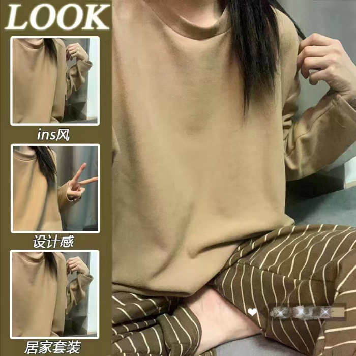 Chubby Girl Plus size pijamas Otoño de las mujeres Nuevo 2023 pantalones de manga larga sueltos traje de desgaste para el hogar Sudeste Asiático transfronterizo