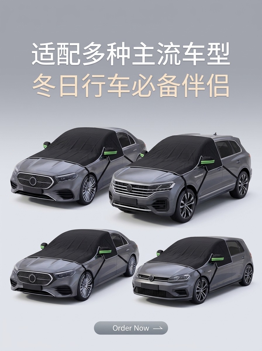 600D Oxford cloth car snow cover for front windshield, anti-freeze cover, frost-proof, snow-proof, winter half-cover car cover