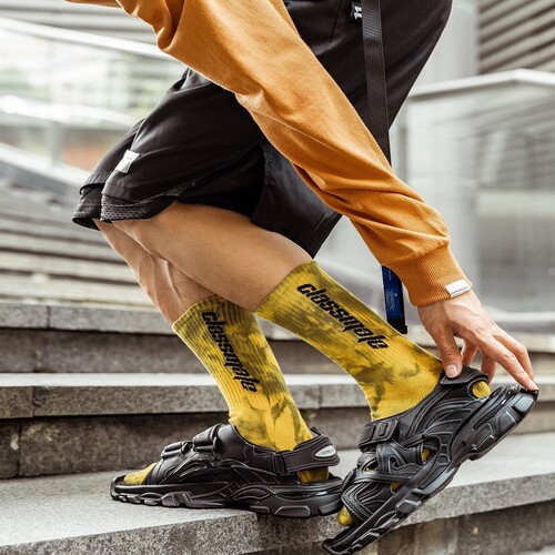Tie-dye socks mid-calf women's high-cut sports cotton socks trendy men's basketball socks wholesale