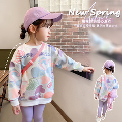 Spring and Autumn new style girls and children's clothing long-sleeved fun graffiti love print sweatshirts for middle and older children trendy casual tops