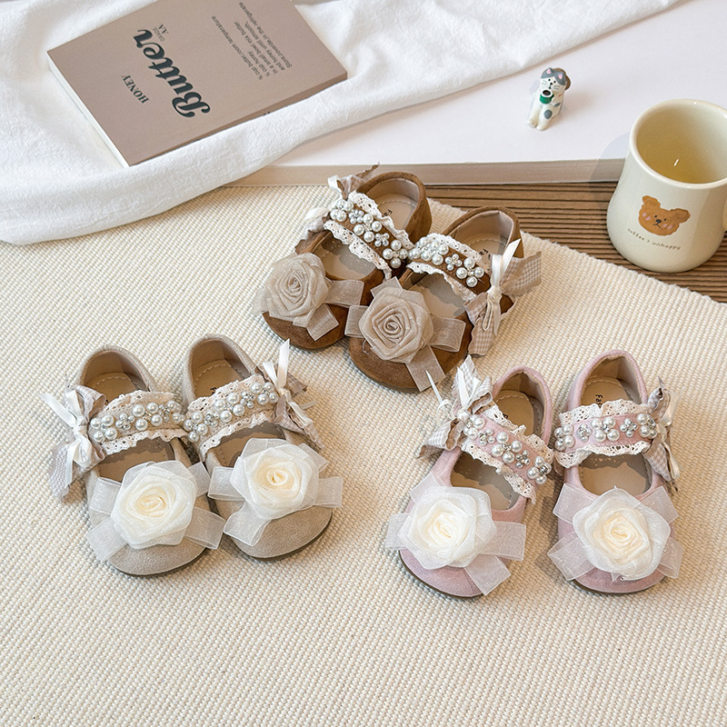 Mother & Kids Spring Collection Little Girls' Leather Shoes Lace Trim Princess Dance Soft Soled Single Stylish Shoes For Girls_voghion.com