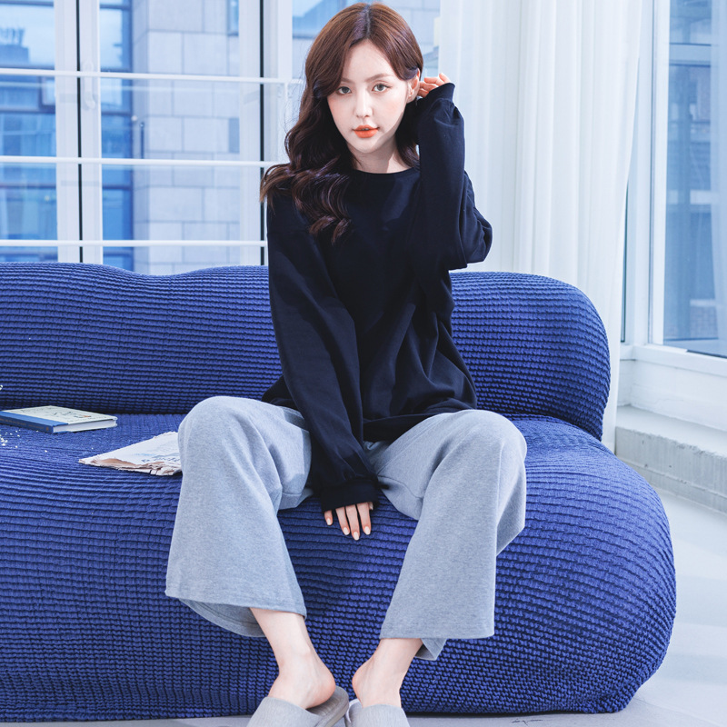 Spring and Autumn Cotton Pajamas Women's Round Neck Lantern Sleeve Home Clothes Casual Loose Slimming Outer Wearing Cotton Two-piece Set Spring and Autumn Cotton Pajamas Women's Round Neck Lantern Sleeve Home Clothes Casual Loose Slimming Outer Wearing Cotton Two-piece Set