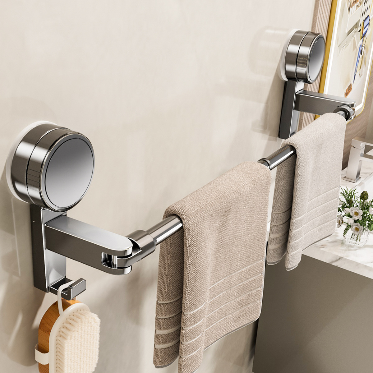 Suction Cup Retractable Towel Rack Without Punching Bathroom Hook Bathroom Bathroom Storage Rack Bath Towel Towel Bar Storage Rack