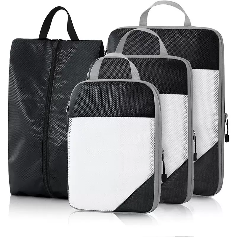 旅行压缩收纳包套装跨境专供白网四件套旅行便携行李箱压缩收纳袋