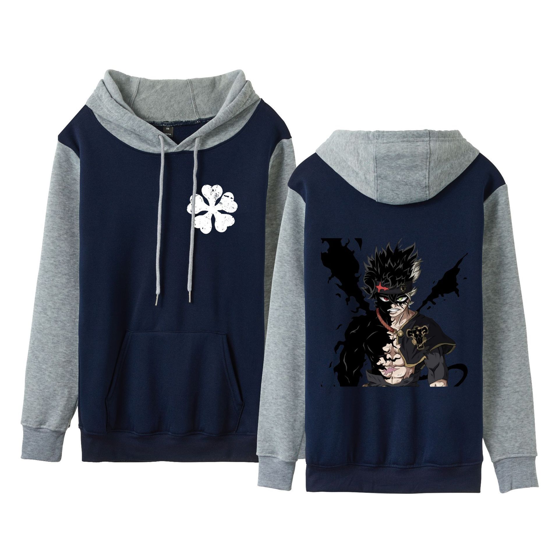 Trébol de cuatro hojas negro Black Clover suéter de pareja de talla grande para hombres y mujeres sudadera con capucha de contraste con capucha