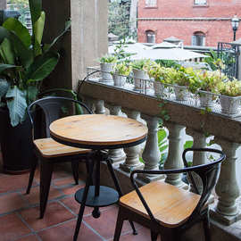 铁艺休闲桌椅组合简约复古酒吧咖啡馆阳台升降实木茶桌小圆桌美式