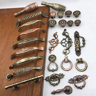 Popular Zinc Alloy Chinese Antique Cabinet Door Drawer Handle Furniture Cabinet Single and Double Hole Bronze Electroplated Handle in Stock