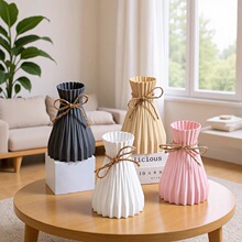 北欧风装饰塑料花瓶仿真花插花瓶跨境热销小清新花瓶麻绳创意花瓶