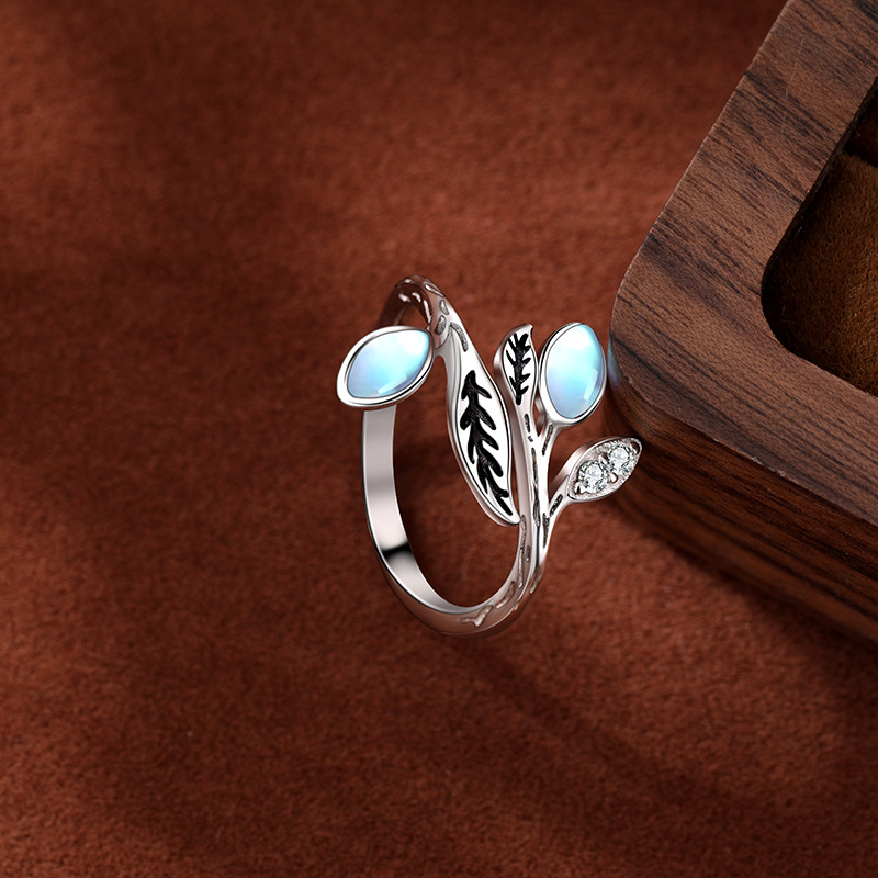 Nuevo anillo de hoja de árbol de plata de ley 925 transfronterizo europeo y americano