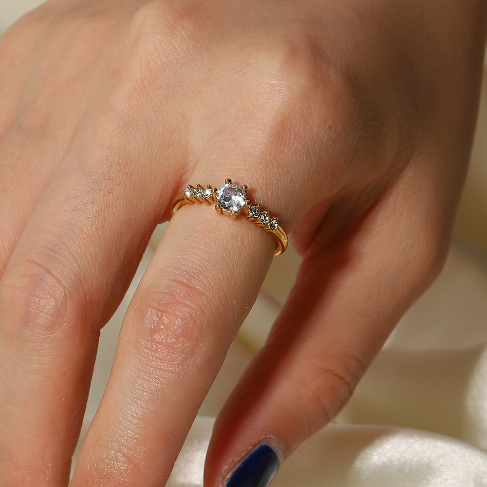 Fashion Round Stainless Steel Open Ring Gold Plated Zircon Stainless Steel Rings