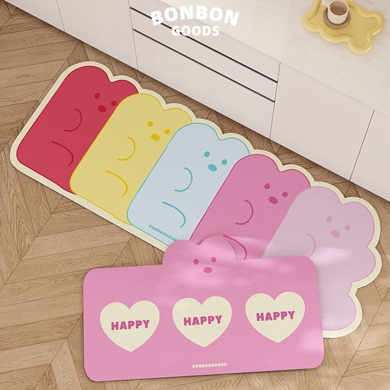 만화 귀여운 도파민 주방 레스토랑 규조토 진흙 바닥 매트 얼룩 방지, 내마모성, 방진 및 흡수성 주방 2피스 세트