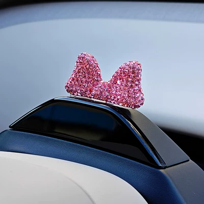 Diamond-Encrusted Bowknot Car Decoration, Car ornaments - diamond-bow-pink