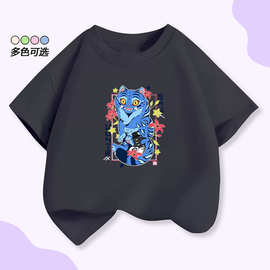 猎魔周边印花圆领t恤短袖洋气韩版ins男女童半袖亲子装卡通风上衣