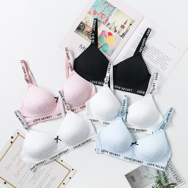 Girls' developmental period no steel ring Junior High School High School students bra set thin cotton comfortable small chest gathered underwear