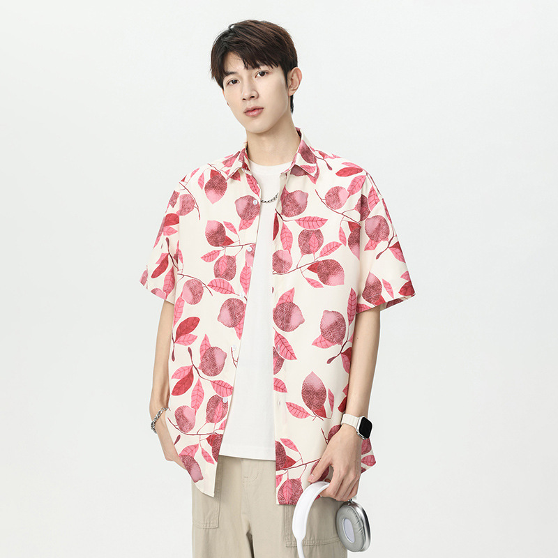 Ice Silk Thin Floral Shirt Men's Summer Loose Casual Short-Sleeved Shirt Trendy American Handsome Cardigan Jacket