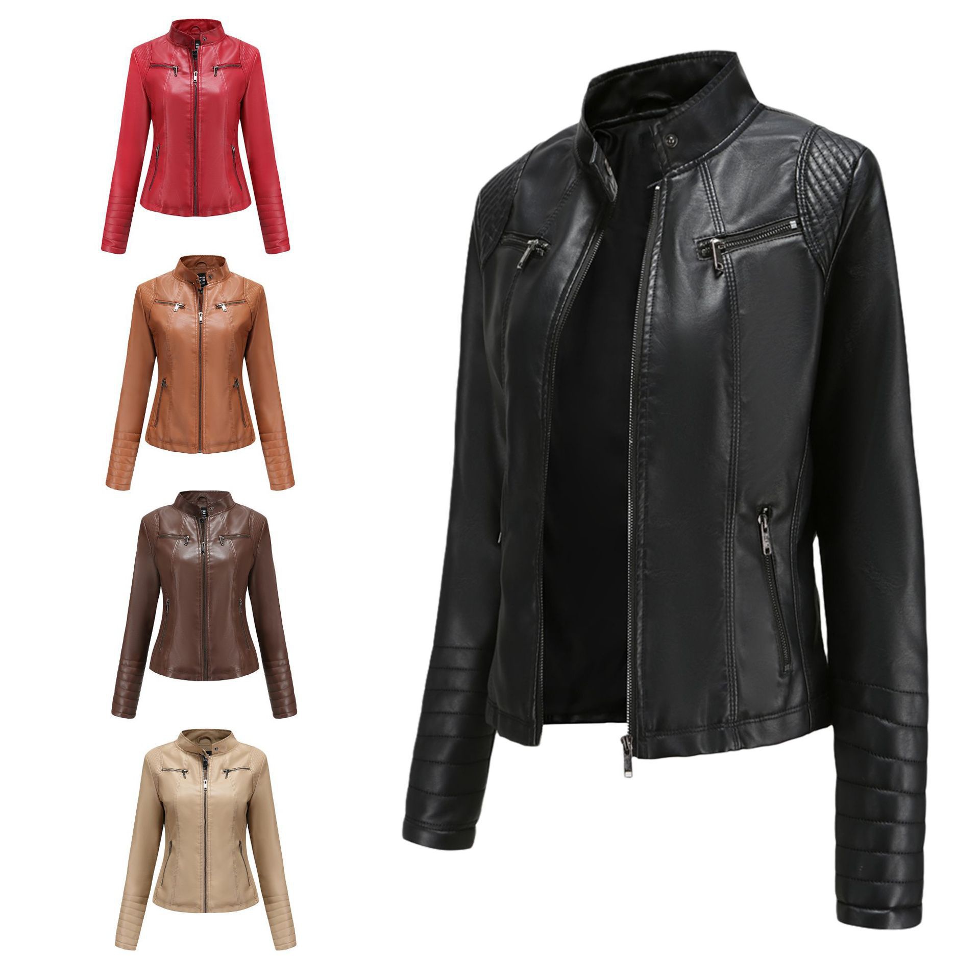 New Foreign Trade 20 Women's Leather Jacket European and American Style Spring and Autumn Thin Motorcycle Jacket European Size Short Fashion Women's Jacket