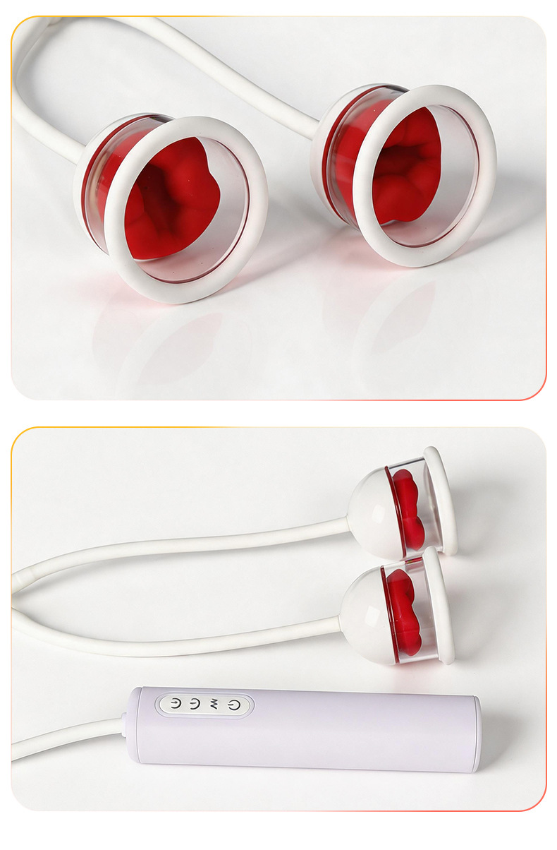 Double-Cup Breast Suction and Vibration Massager, Silicone Nipple Toy, Red — detail image 28