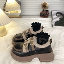 厚底小皮鞋女英伦风2025秋冬新款加绒加厚保暖棉鞋学生玛丽珍鞋子