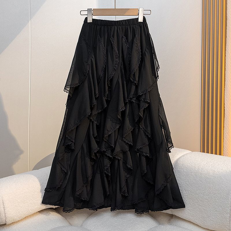 New Loose High Waist Stitching Lace Irregular Midi Dress