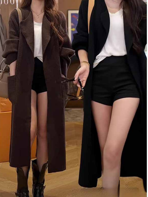 24 Dongpo Puyuan Hanli Hanqi medio y largo abrigo de punto con solapa Cardigan Otoño Invierno Superior