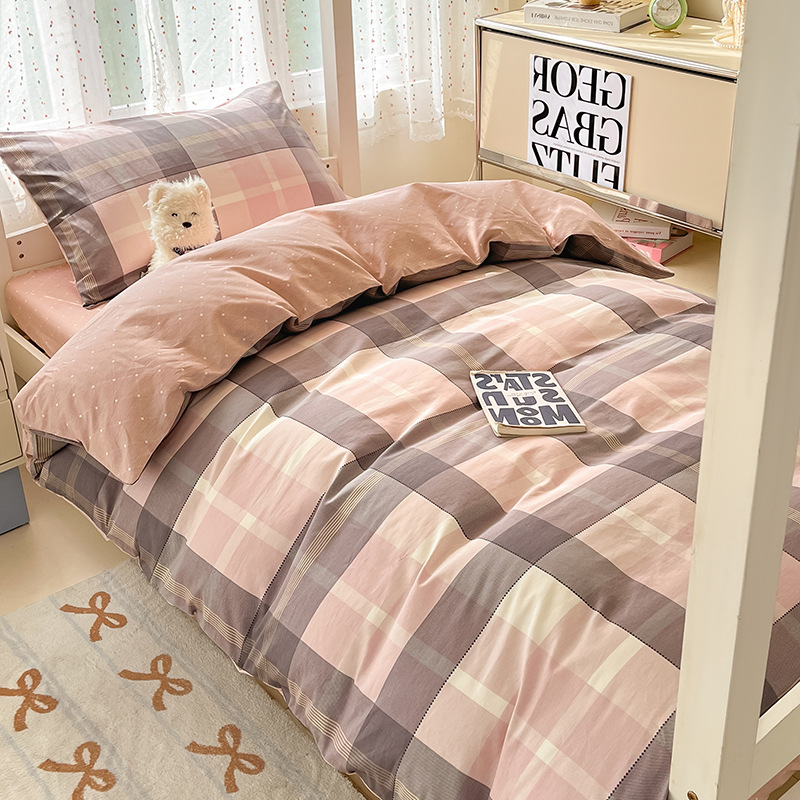 Verano simple algodón dormitorio universitario cama de tres piezas sábanas de algodón puro funda de edredón sábana ropa de cama de seis piezas