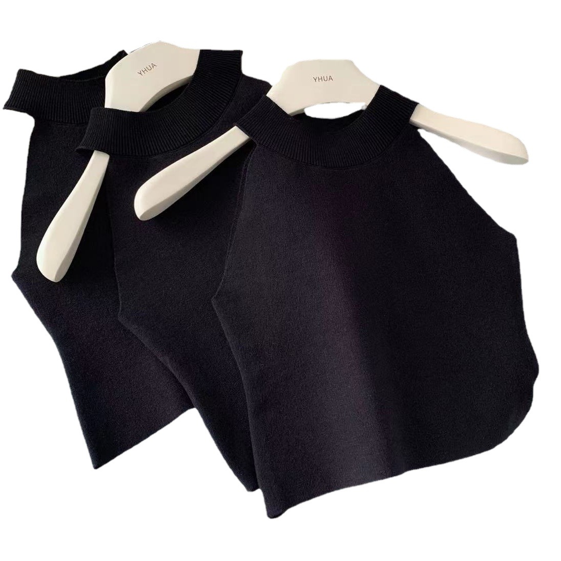 Verano de las niñas nuevo Chaleco Corto Negro estilo coreano slim fit Halter de los niños medianos y grandes color sólido a juego moda