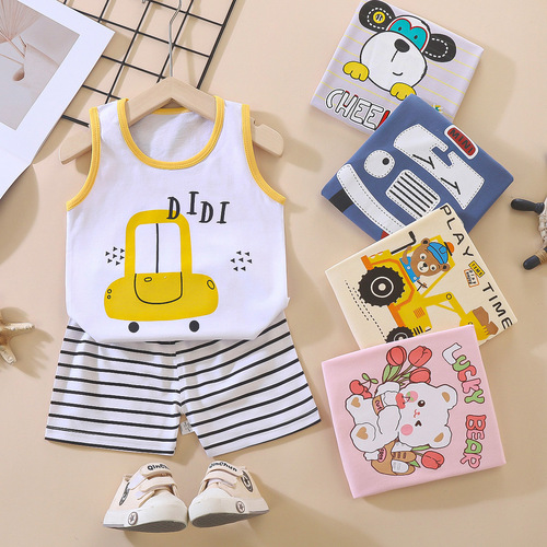 【Automatic Exclusive】Children's Tank Top Set Pure Cotton for Boys and Girls Summer Korean Style Children's Clothing Baby