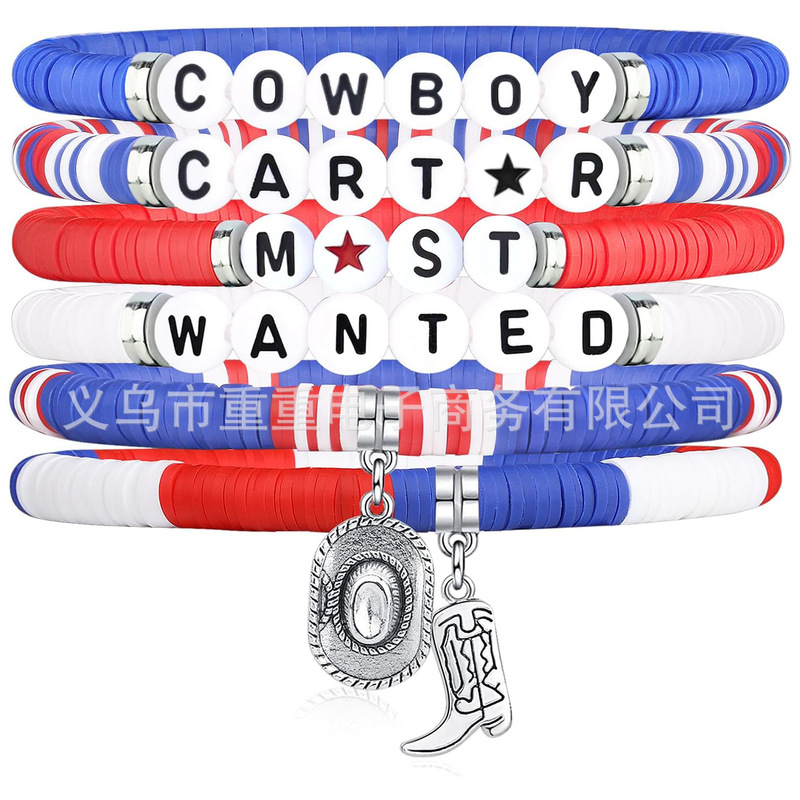Cowboy Letter Soft Pottery Bracelet Set Stacked Cowboy Boots Pendant Bracelet Western Cowboy Hat Bracelet