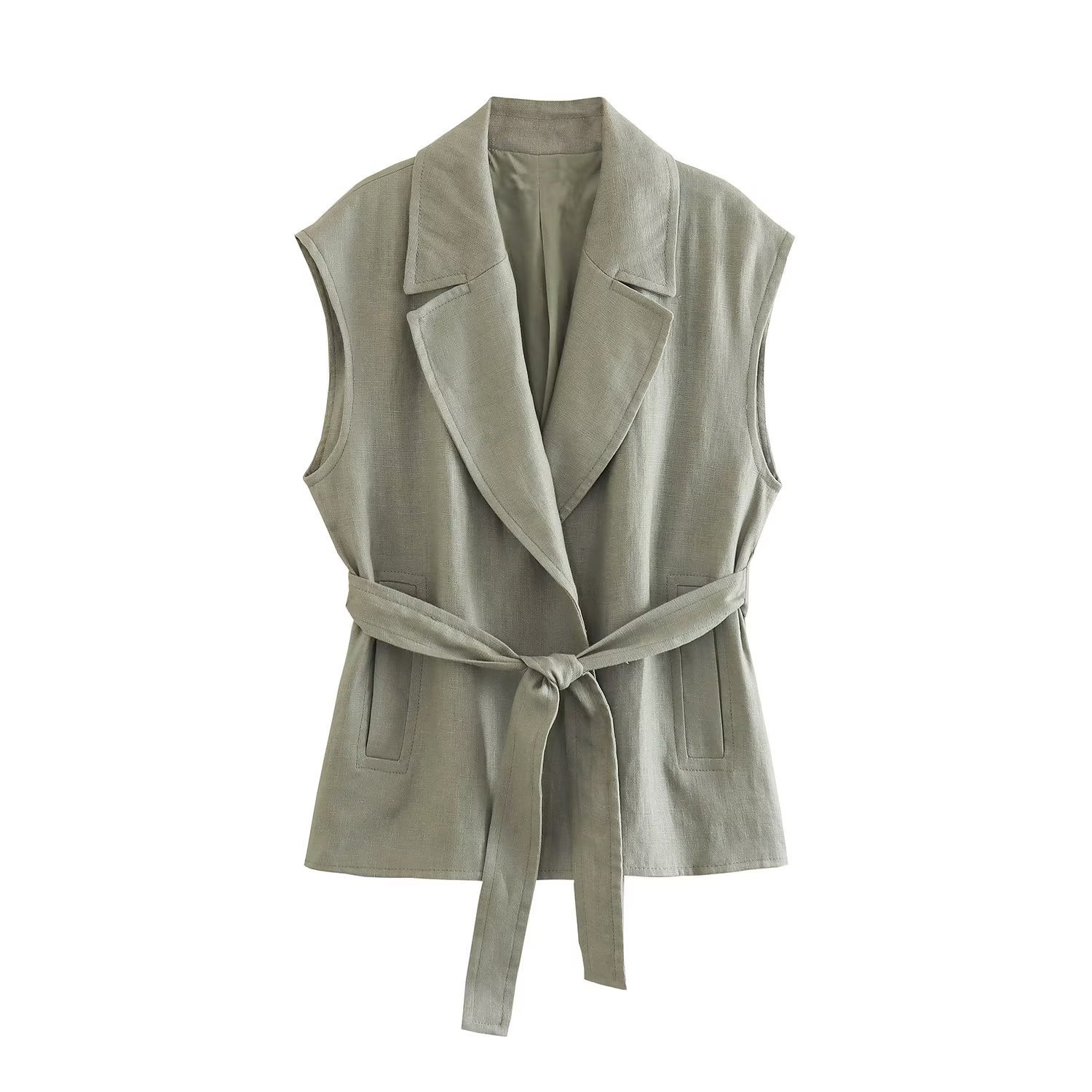 637g Weight Sleeveless Sleeve Length Linen Fabric Type Pants Sets Sets Type 2 Pieces Set Quantity Daily, Street Occasion Turndown Neckline Regular Fit Fit Type Solid Color Pattern Summer, Spring Season Women's Gender Streetwear Style Daily Street Women's Streetwear Solid Color Linen Pants Sets Pants Sets 1