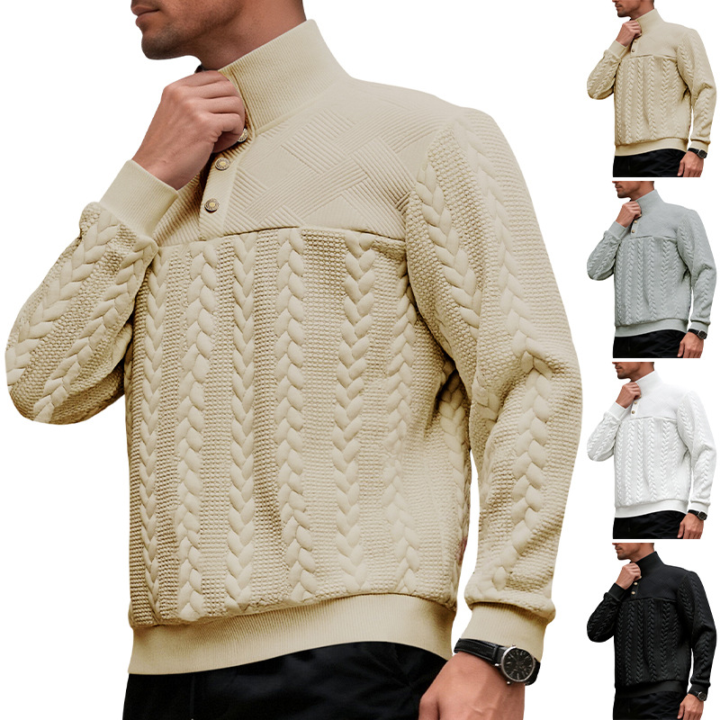 Pull en maille rétro pour homme col montant casual patchwork_voghion.com