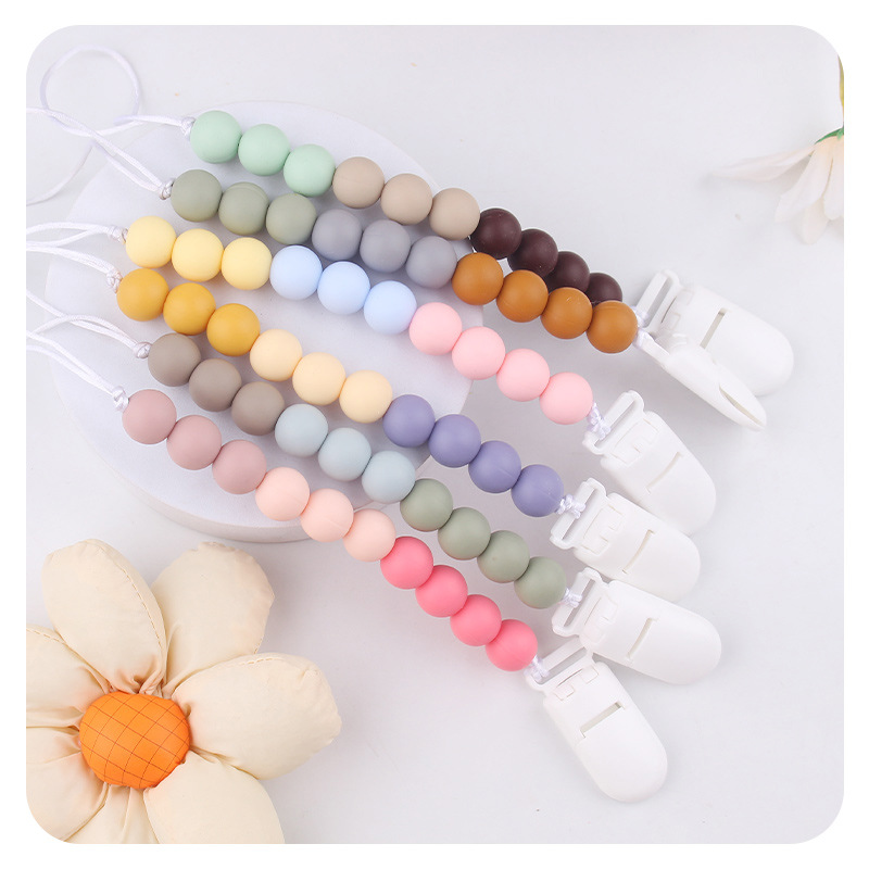 Productos para bebés Rainbow Silicone Beads Chubby Chain Calming Baby Silicone Beads Bite Gum Molars Anti-Falling Chain New