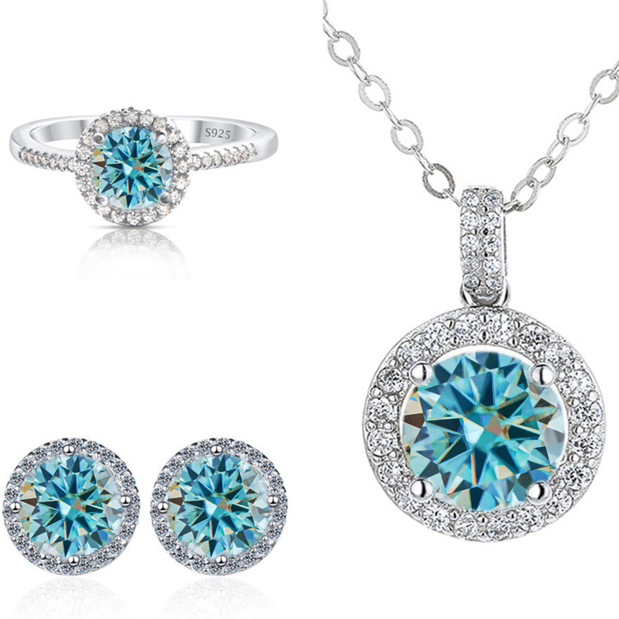 Color Moissanite set pendientes collar conjunto de anillos S925 plata esterlina cinturón certificado GRA especialización transfronteriza