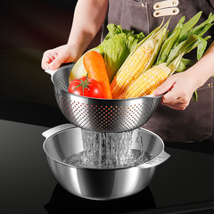 304 stainless steel rice basin extra thick large capacity drain basin home kitchen sink double ear grip and basin