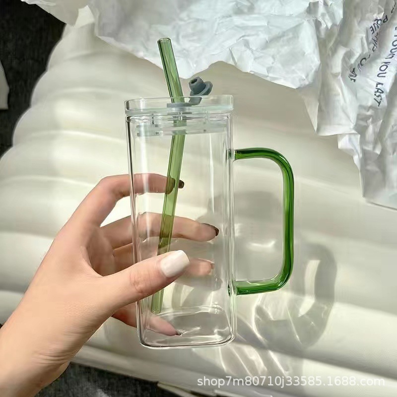 Cristal cuadrado de alta gama de alto aspecto estilo retro nuevo resistente al calor hogar a prueba de explosiones de negocios taza de agua borosilicato taza de té