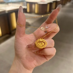 純銀 999.9 メッキ 24K ゴールドソリッド古代中空フィリグリー魚門ペンダント中国風ゴールドショップ同じスタイル卸売