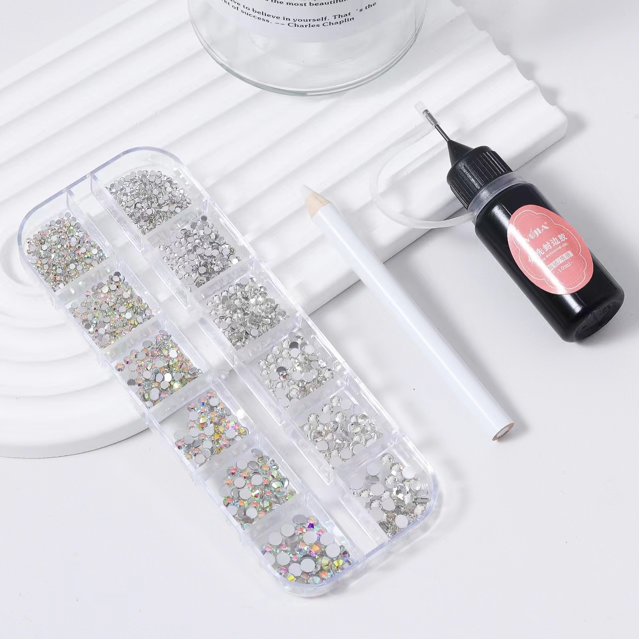 Juego de herramientas de taladro de punto de manicura especial transfronterizo transparente AB taladro plano lápiz de taladro de punto pegamento de borde sin lavado