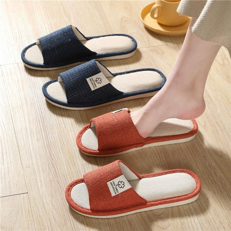 Внутренние льняные тапочки с четырехлистным клевером, лето оптом весна и осень мужские и женские нескользящие домашние хлопковые тапочки Four Seasons, хлопковые и льняные тапочки