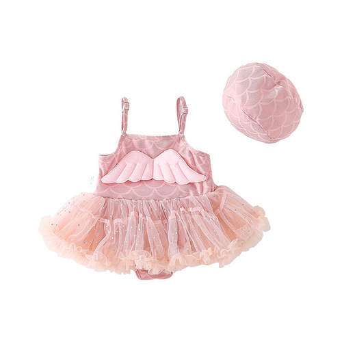 Children's swimsuit, girl's Korean-style one-piece princess dress-style baby back wings swimsuit for girls, hot spring swimsuit