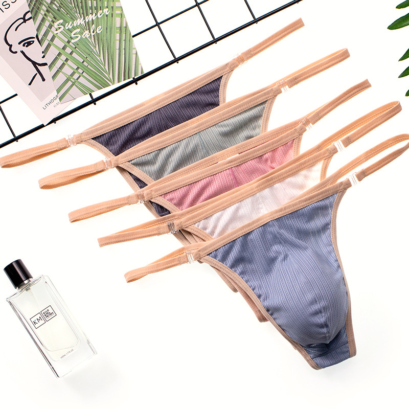 Men's Thin Rib Quick-drying Hollow-out Openable Buckle T-shaped Underwear for Young People Skin-friendly Sexy Boys Low-waisted Men