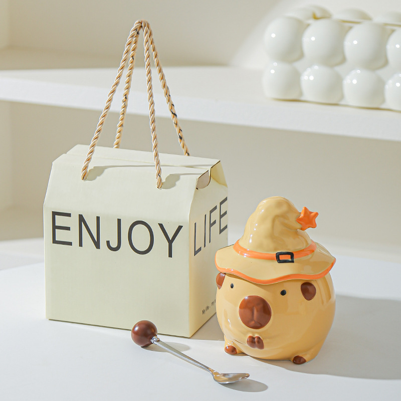 Taza Capibara para chicas lindas tazas de cerámica con tapa de agua regalo de cumpleaños tazas creativas de alto valor facial