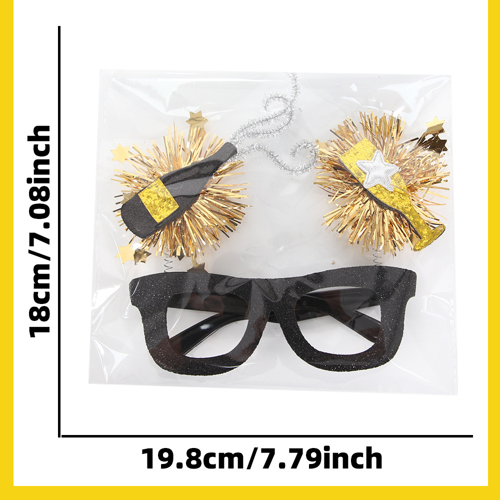 New Year Party Glasses Photo Props Creative Black Gold Decor_voghion.com