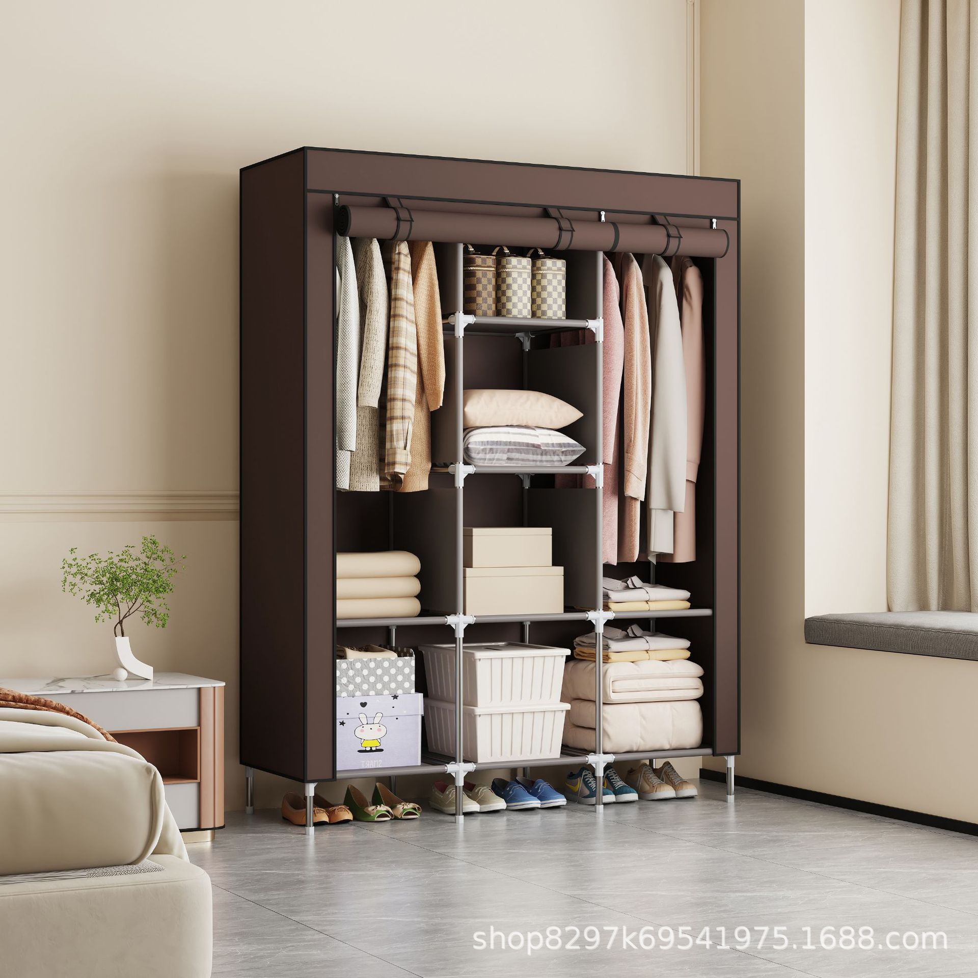 Armario grande para uso doméstico, fácil de instalar, gran capacidad, almacenamiento a prueba de polvo, multifuncional, mueble de armario moderno y minimalista.