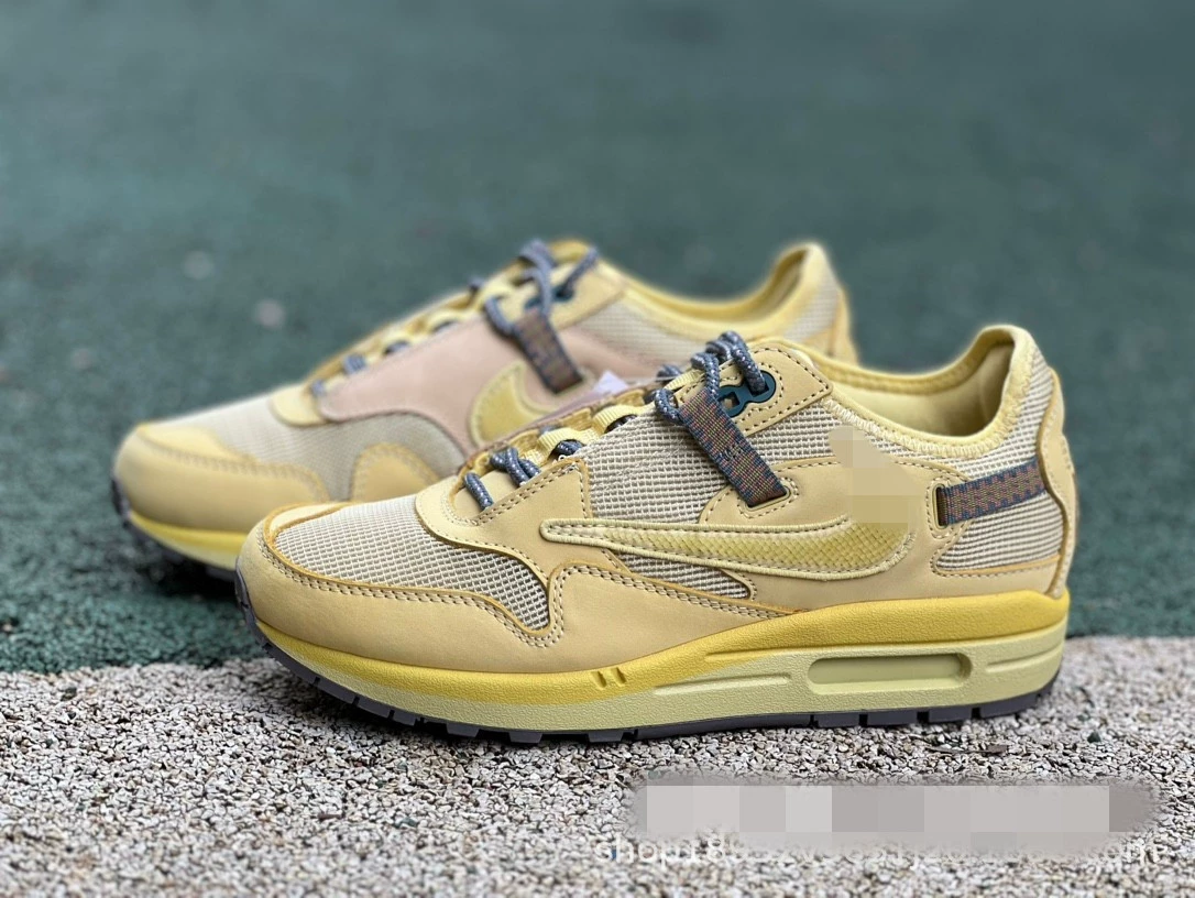 Оригинальная обувь, чистая оригинальная версия Travis Scott Air Max 1 Saturn Gold, ретро-барб, износостойкая, мужская